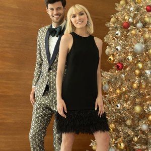 Trina Turk “Berry” Dress w/Ostrich Feather Trim